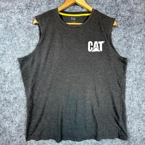 CAT Tank Top Men Large Heather Gray Graphic Print Gym Wear Crew Neck Caterpillar